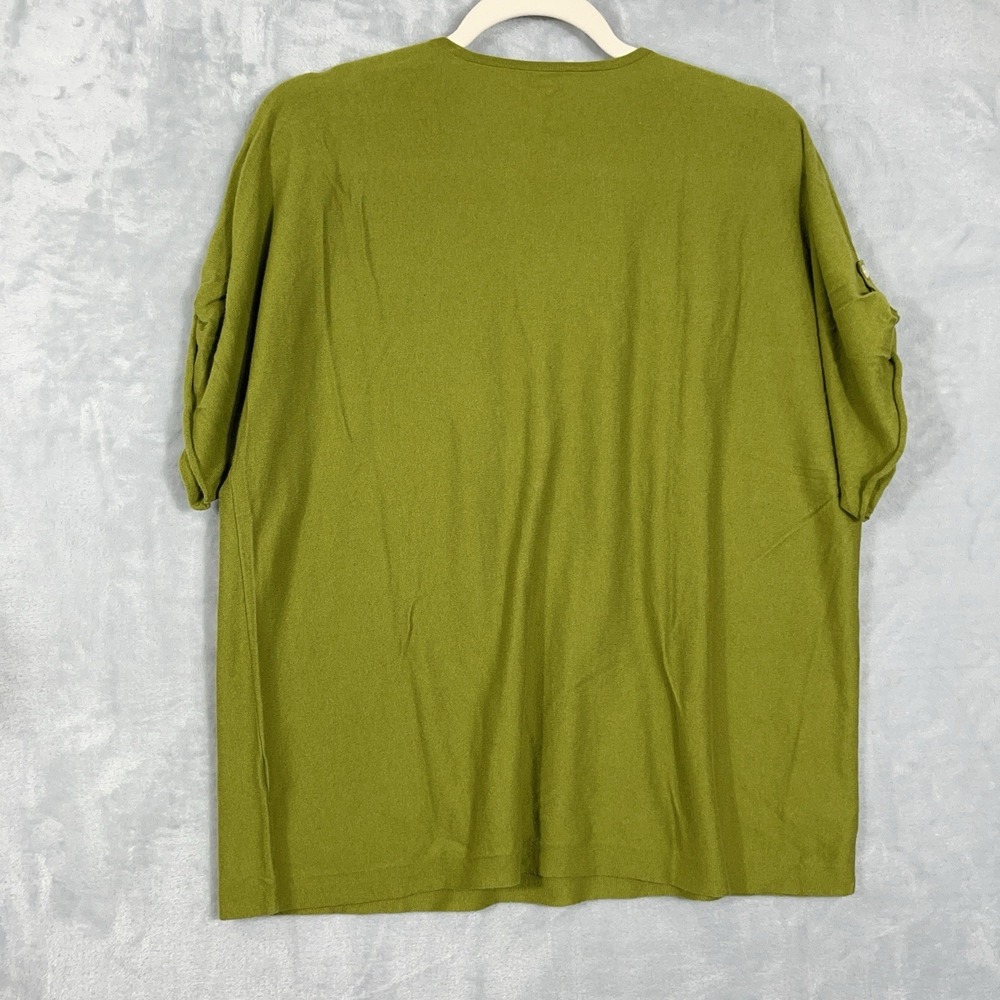 J Jill 1X‎ V Neck Green Shirt Top Sweater Roll Tab Short Sleeve Cotton Blend - Picture 6 of 9